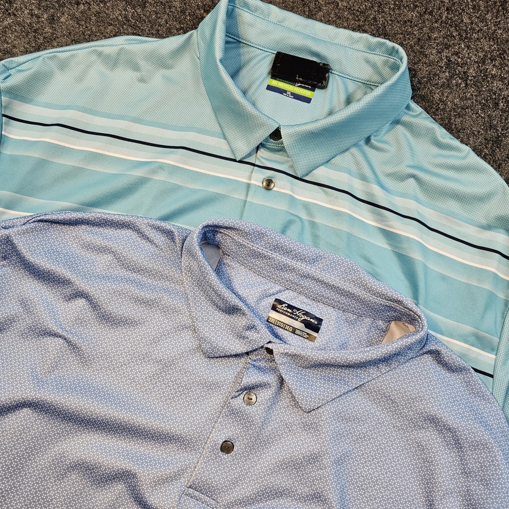 Lot of 2 Ben Hogan Performance Golf Polo Shirts Mens 3XL Blues Print Stretch Big